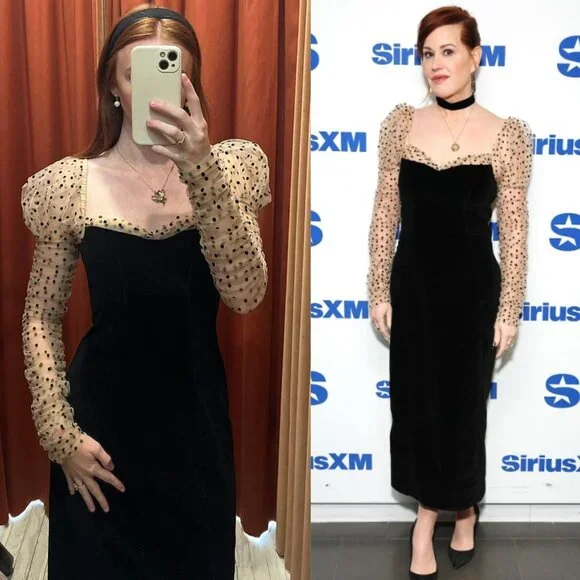 Doen Criselda Midi Dress Black Velvet Polka Dot Puff‎ Sleeve Heirloom Size 00 - Picture 12 of 12